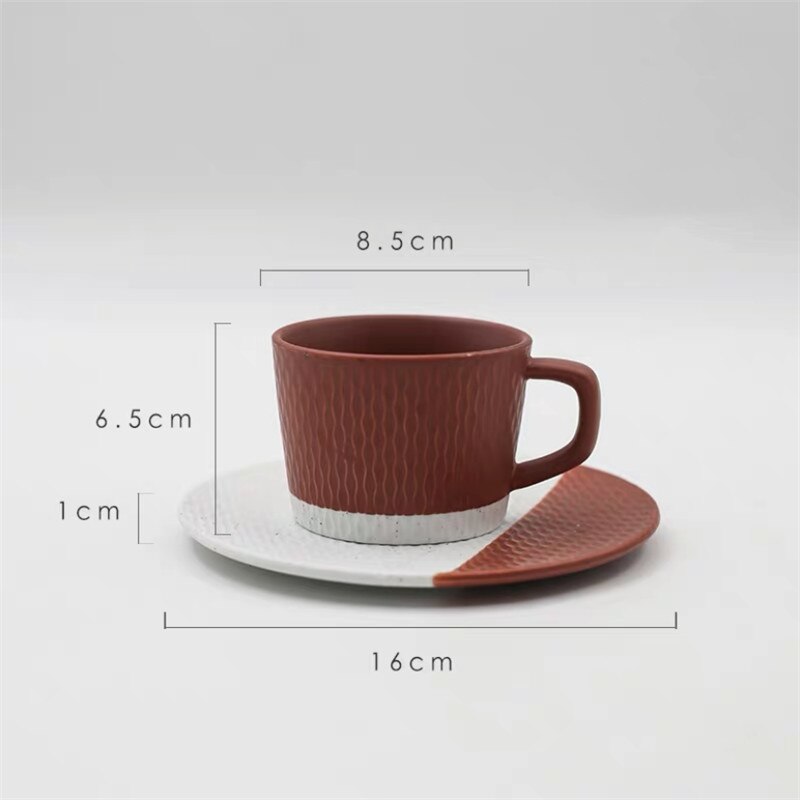 Taza de café mate japonesa de cerámica gruesa, juego de taza de leche de cerámica con platillo, creativa taza de té de la tarde, vajilla de postre: Rojo