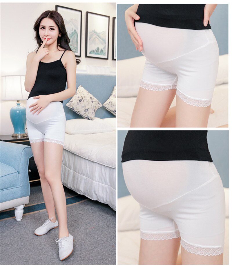 Shorts til gravide blonder sikkerhedsshorts gravidbukser undertøj leggings kvinder trusser shorts bukser til graviditetstøj: Hvid blonder