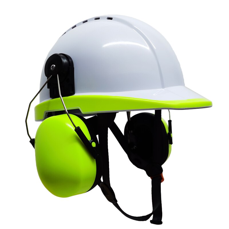 DARLINGWELL Safety Helmet with Earmuffs Hearing Protection Work Cap Protective Hard Hat Outdoor Riding Climing Working Helmets: white green