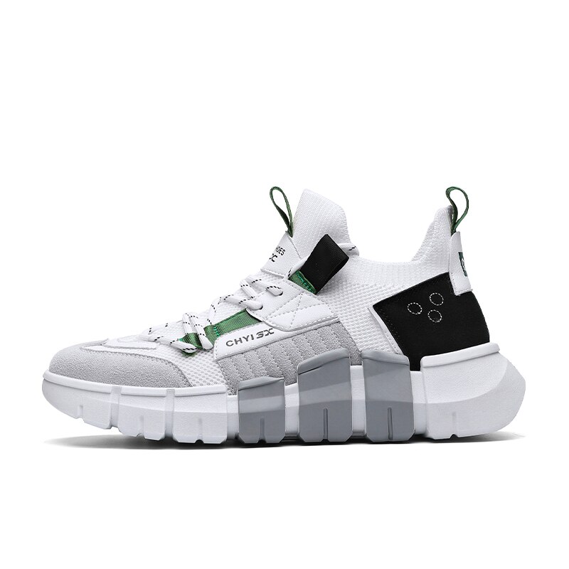 Mænd fritidssko lette åndbare sneakers trend udendørs snøresko behagelige gummi joker simple sneakers: Hvid / 9.5