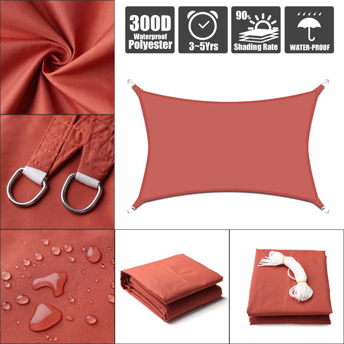 Toldo 2,5x2,5 3x3 4x4 2x3 2x4 rojo óxido rectángulo cuadrado sombra vela jardín terraza natación sombra sol acampar senderismo patio vela: 2x2.5