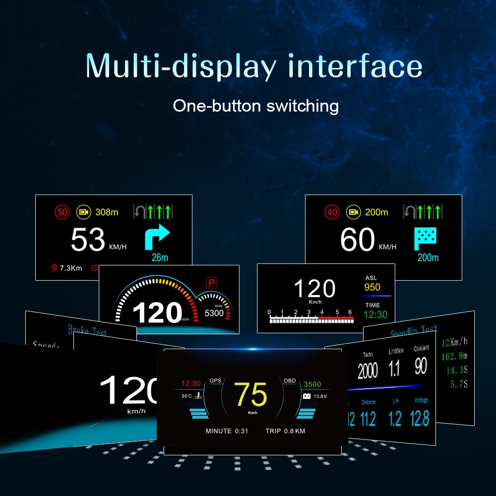 Auto Navigation Kopf hoch Anzeige HUD OBD2 + GPS Dual Modus Windschutzscheibe Projektor MPH Tacho Wasser Öl Temp RPM Clever Auto System