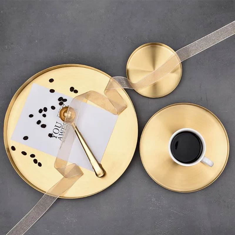 Küche Edelstahl Ablage Dekorative Tabletts Organizer Schmuck Anzeige Platte Runde bilden Gold Tablett Küche Lagerung