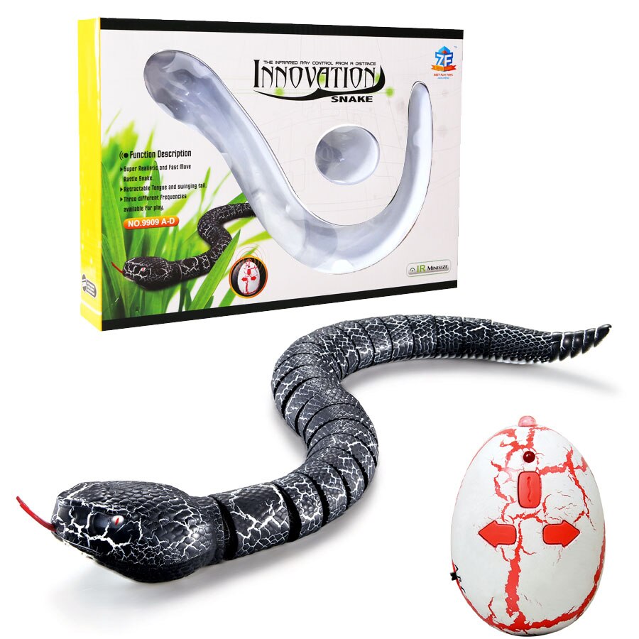 16 "langt genopladeligt rc slangelegetøj med interessant ægradiostyring realistisk vittighed skræmmende tricklegetøj 4 farver til børn leg: Sort med kasse