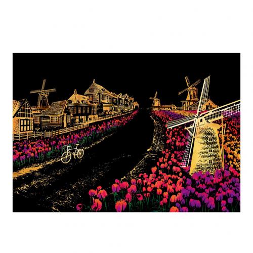 City Scratch Painting Drawing Paper DIY Art Craft Scratchboard Wall Decoration: Dutch Windmill