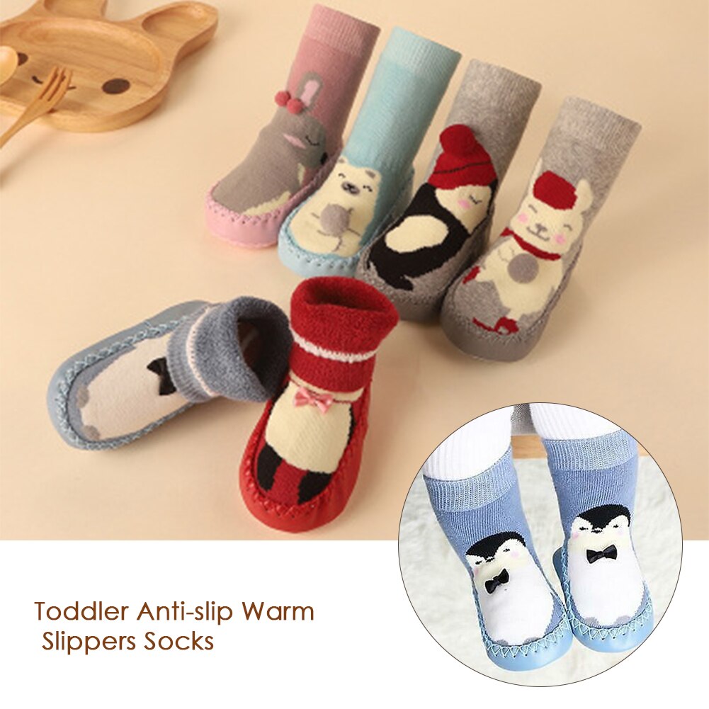 Infantile bébé fille garçon enfant en bas âge anti-dérapant pantoufles chaussettes coton anti-dérapant berceau chaussures hiver chaussettes chaudes