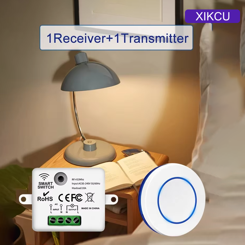 RF433Mhz Drahtlose Fernbedienung Licht Schalter 10A Relais Controller Mini Runde Taste Wand Panel Schalter Für LED Lampe AC100-240V: Default Title