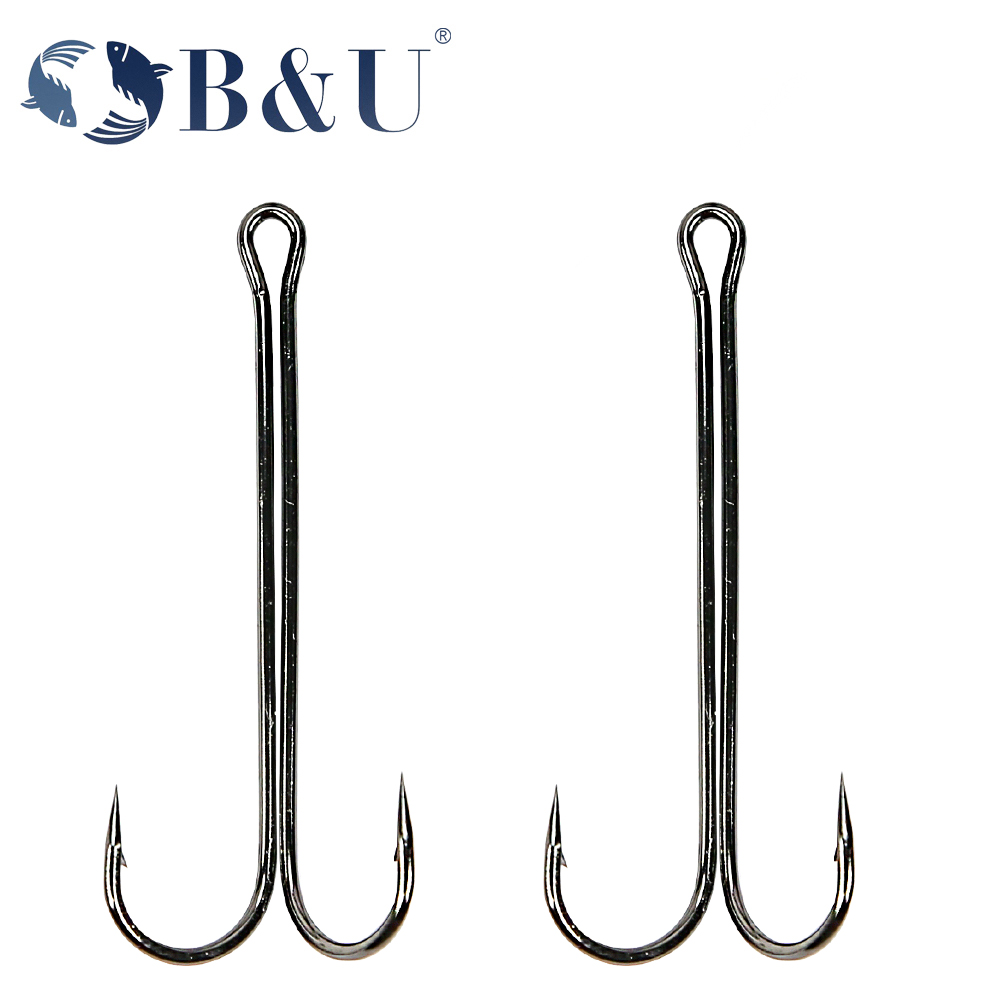 Anzuelos de pesca B & U, anzuelo doble súper largo, aparejos de pesca largos de acero rico en carbono, diferentes tamaños equipados con señuelo suave