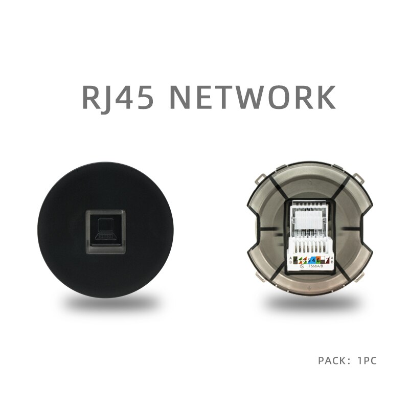 Atlectric Usb Wall Power Socket Black Crystal Glass Panel EU French Socket TV CAT6 HIMI Outlet Function Key DIY Free Combination: 1C-B