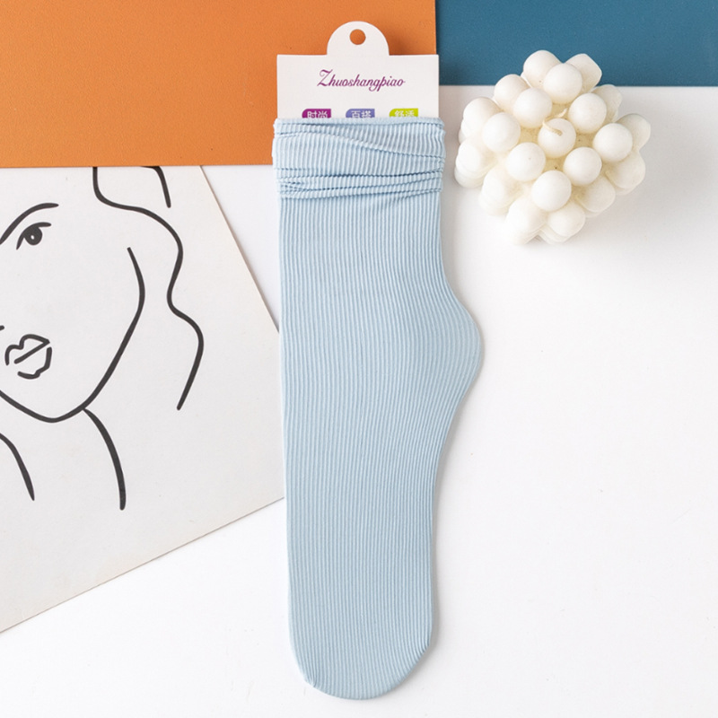Multicolor Solid Color Ice Silk Velvet Mid Tube Socks Women Summer Soft Thin Rolled Edge Crew Socks Japanese Casual Long Socks: Pink