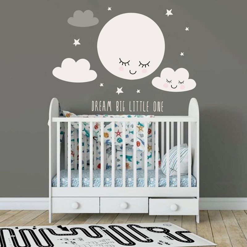 Smiley Wit Cloud Sticker Met Sterren Muurstickers Voor Kinderen Kamers Huisdecoratie Baby Muurschildering Jongens Girsl Kamer Decal T200603