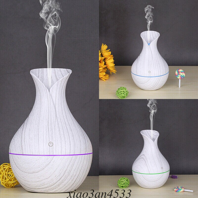 Uk 130Ml Mini Led Ultrasone Luchtbevochtiger Diffuser Essentiële Olie Mist Aroma 3 [Wit Houten Graan]