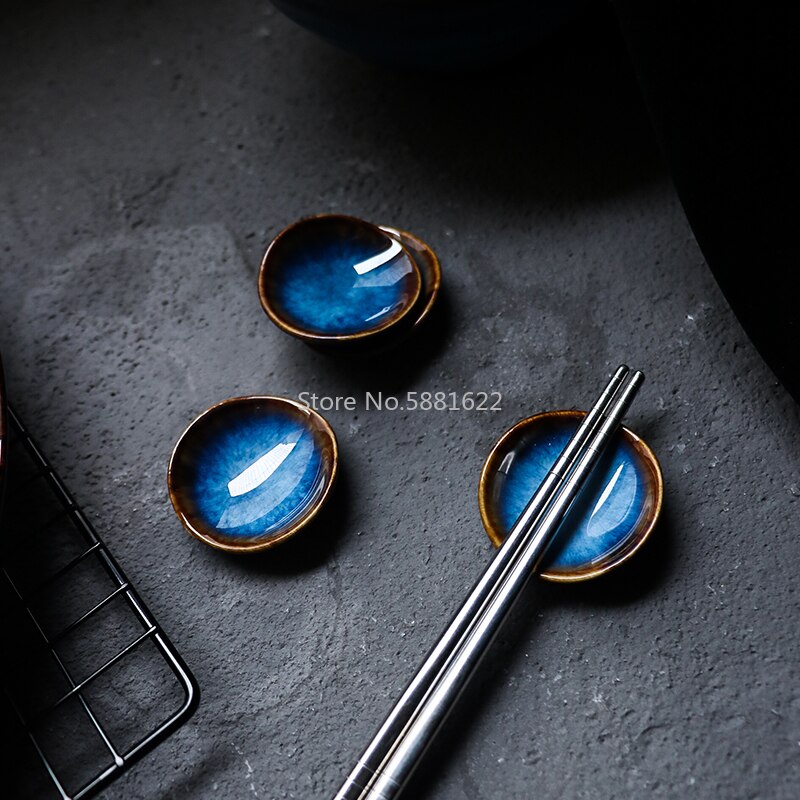 Deep Blue Ceramic Dinner Soup Spoon Ketchup Sauce Dish Spoon