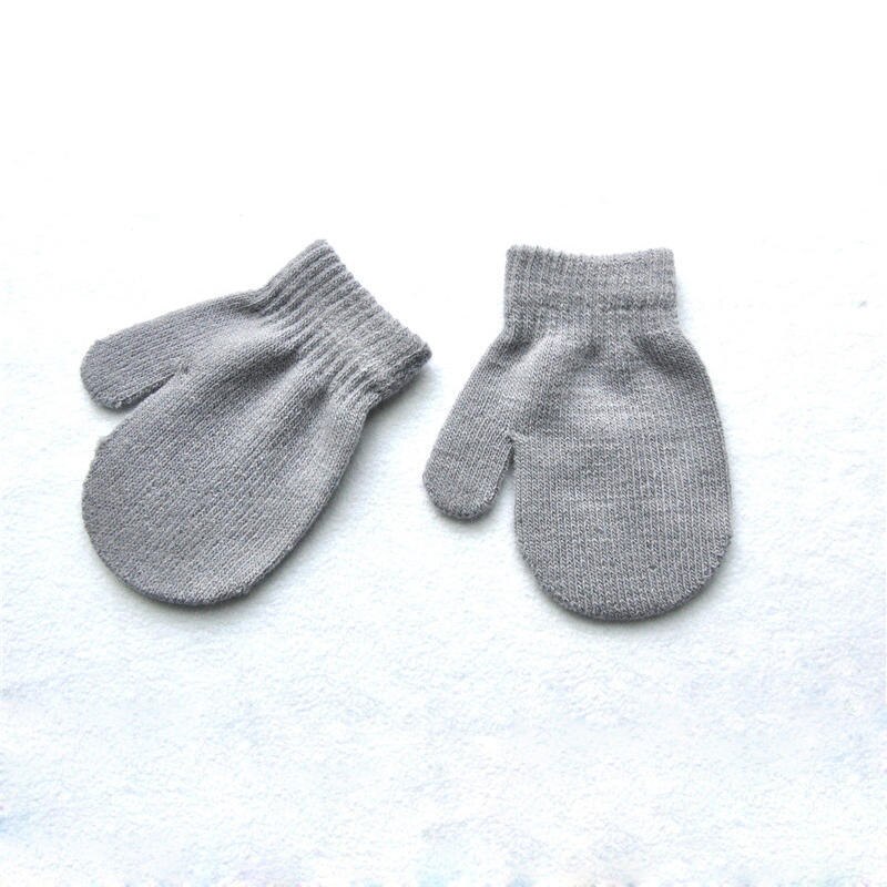 Balleenshiny 1pair Baby Gloves for Boys Girls Solid Winter Kids Warm Gloves Full Finger Glove Knitted Anti Scratch Baby Mittens: light gray