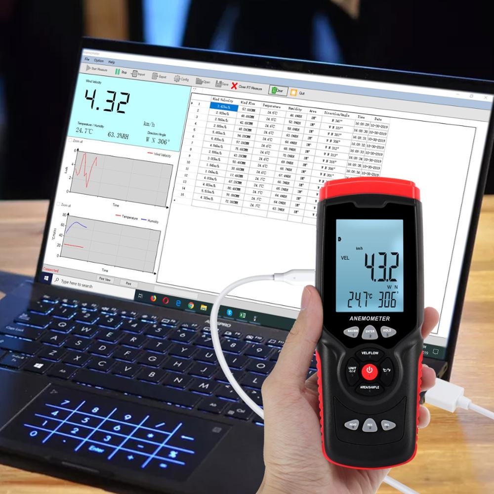 Professionelle Anemometer Datenlogger Wind Geschwindigkeit Geschwindigkeit Meter Luftstrom CFM CMM Luft Volumen Wind Richtung Temperatur Feuchtigkeit