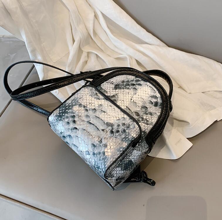 Kleine Schule Rucksäcke Stil Preppy Rucksack neue high PU leder Mini-Zurück Pack Serpentin schulter tasche: Serpentine Gray