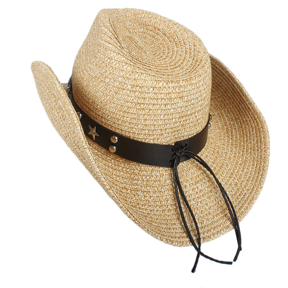 frauen Männer Hohl Western Cowboy Hut Dame Sommer Stroh Sombrero Hombre Strand Cowgirl Jazz Sonnenhut Größe 57- 59 CM