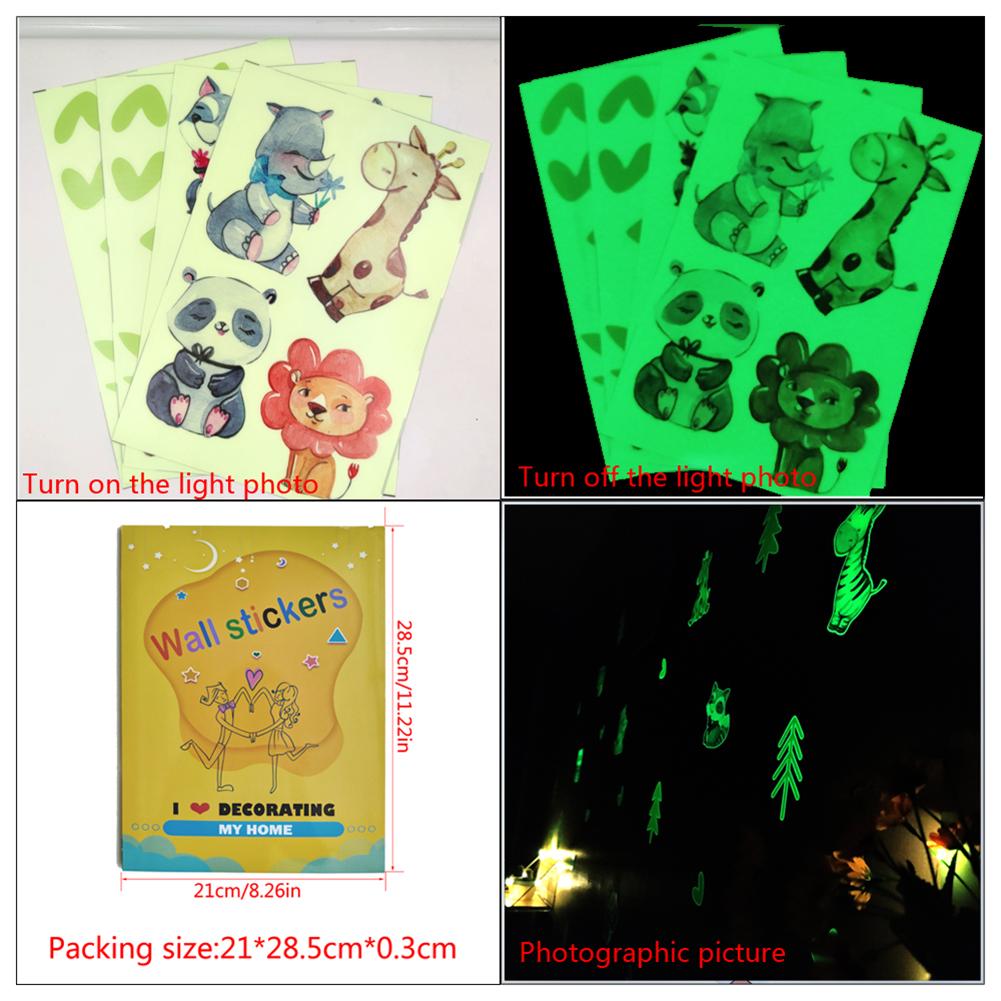 4 Stks/set Glow In The Dark Muurstickers Lijm Gloeiende Dieren Muurstickers Voor Kinderen Slaapkamer #