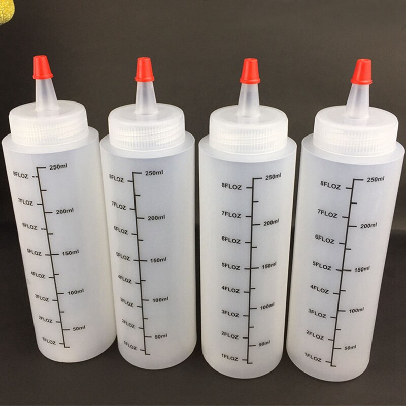 15PCS 250ML Plastic Needle-Nosed Bottle Salad with Scale Squeeze Bottle with Leak-Proof Cap Sauce Squeezable Bottle