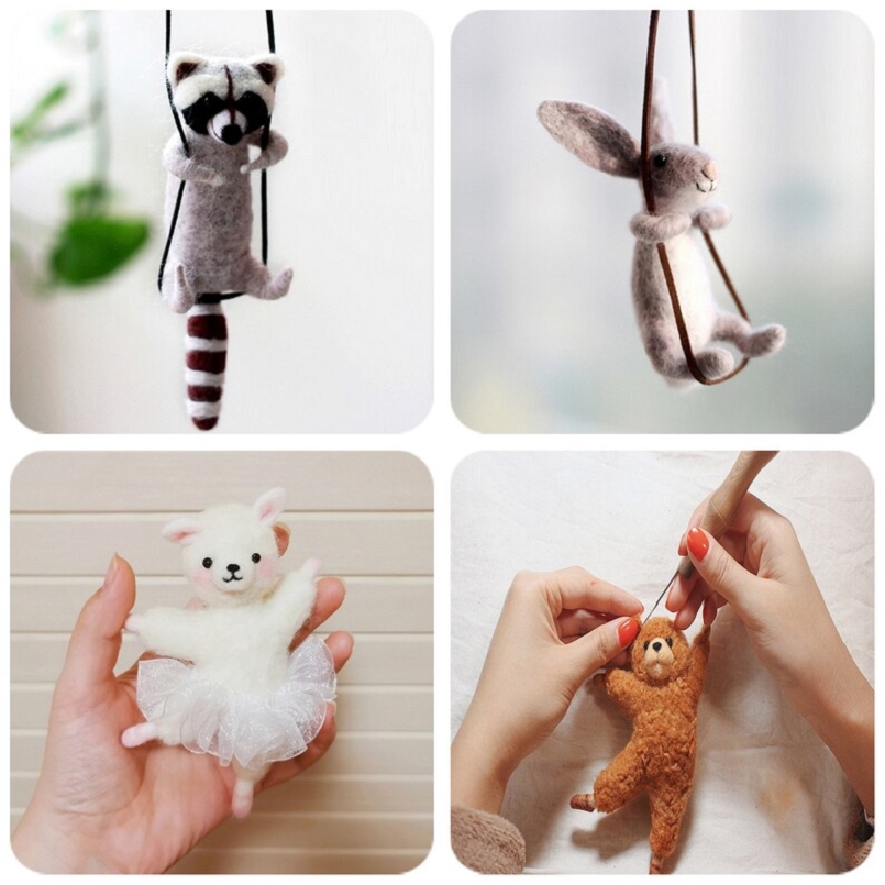 Christmas Needle Felting Kit for Beginner Animal Wool Felting Set Handmade Needlework Non Finished Felt Kit English Manual