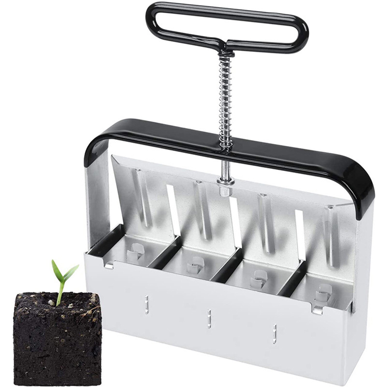 Handheld Manual Quad Soil Blocker 2 Inch Soil Block Maker Zinc Alloy Soil Blocking Tool for Seedlings Cuttings Garden Greenhouse