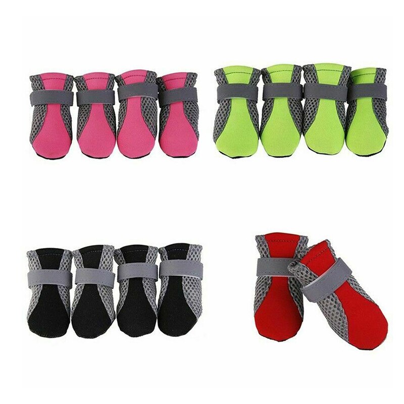 4Pcs Dog Shoes Anti-slip wet Boots Winter and Autumn Paw Protector Reflective Straps Dog Chihuahua Teddy Net Shoes