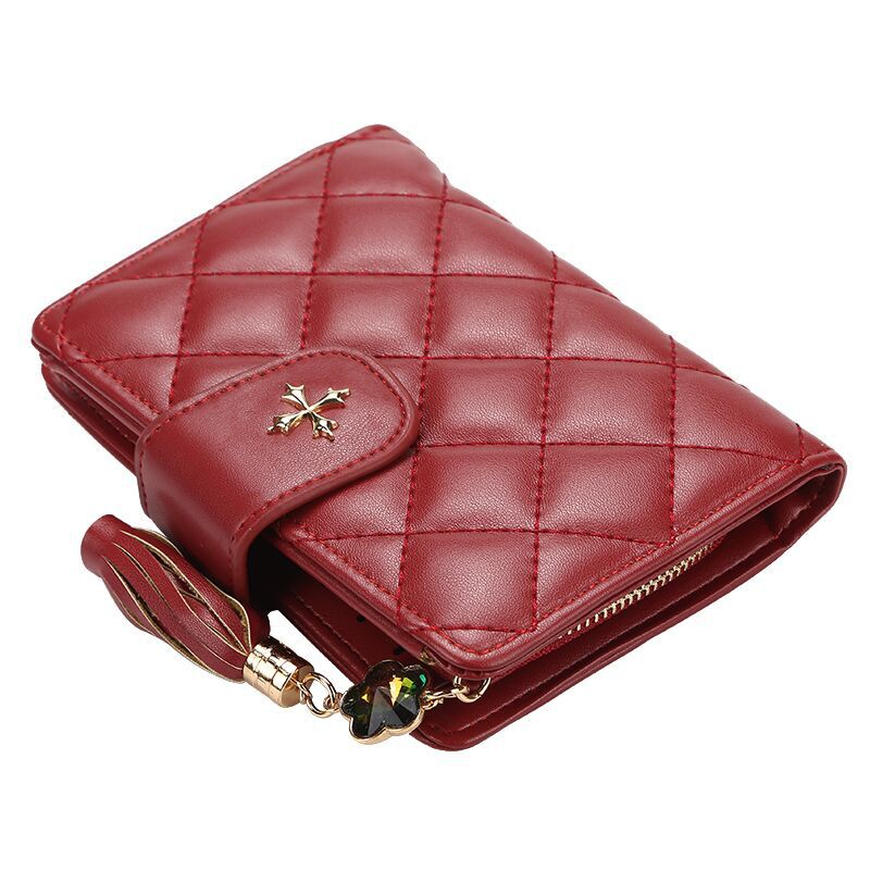 Grid Women Mini Purse Gold Leather Women Wallets Zipper Clutch Red Coin Bag Card Holder Ladies Girls Casual Short Wallet