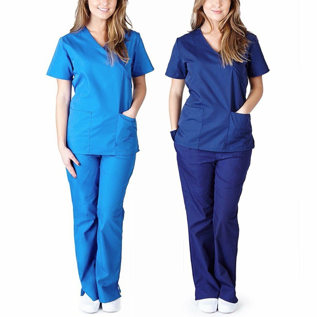 Frauen Labor Anzug Krankenschwester Uniformen Arbeit setzt Kurzarm V-ausschnitt Spitzen + Hosen Anzug Schönheit Salon Healthcare Peeling einstellen A50
