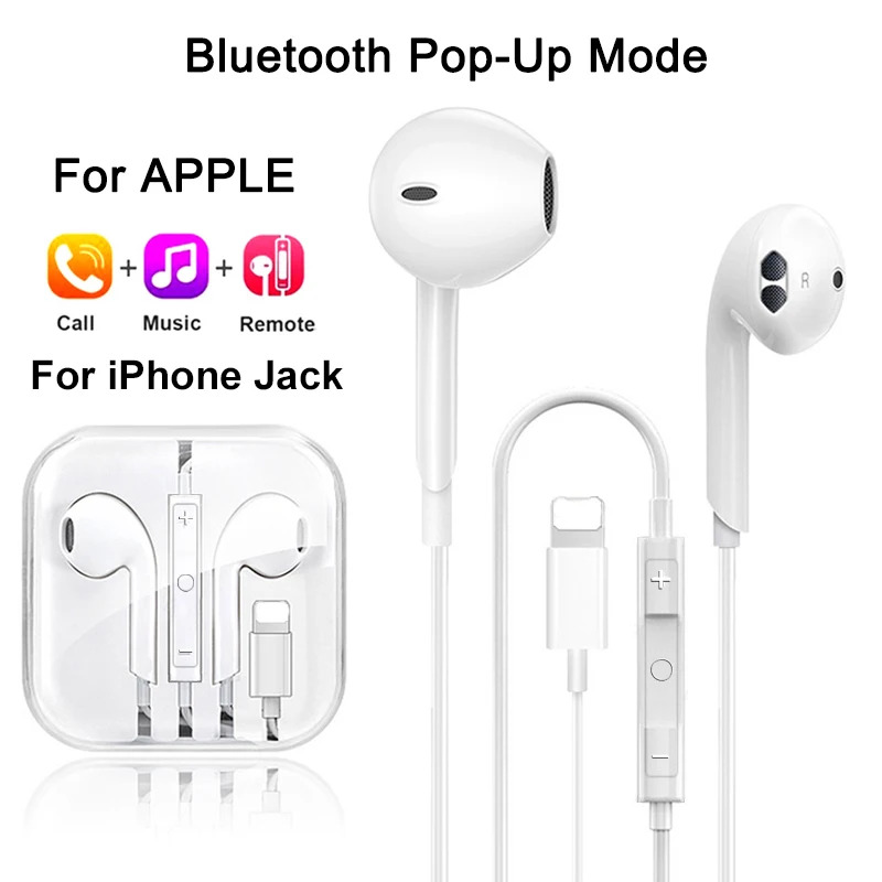 Original-Kopfhörer für Apple iPhone 16 15 14 13 12 11 Pro Max kabelgebundene Ohrhörer XS XR 7 8 Lightning Bluetooth-Ohrstöpsel Zubehör: Rot