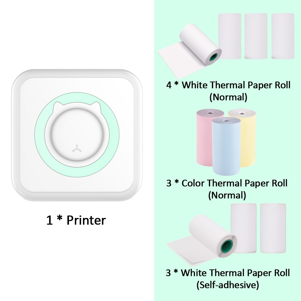 VIP LINK Pocket Thermal Printer Portable 200dpi Photo Label Memo List Printing Wireless Printer: Green Set 5