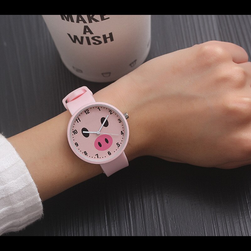 Siliconen Polshorloge Vrouwen Horloges Dames Top Quartz Horloge Voor Vrouw Klok Vrouwelijke Uur Relog Montre Femme D45: pink pig