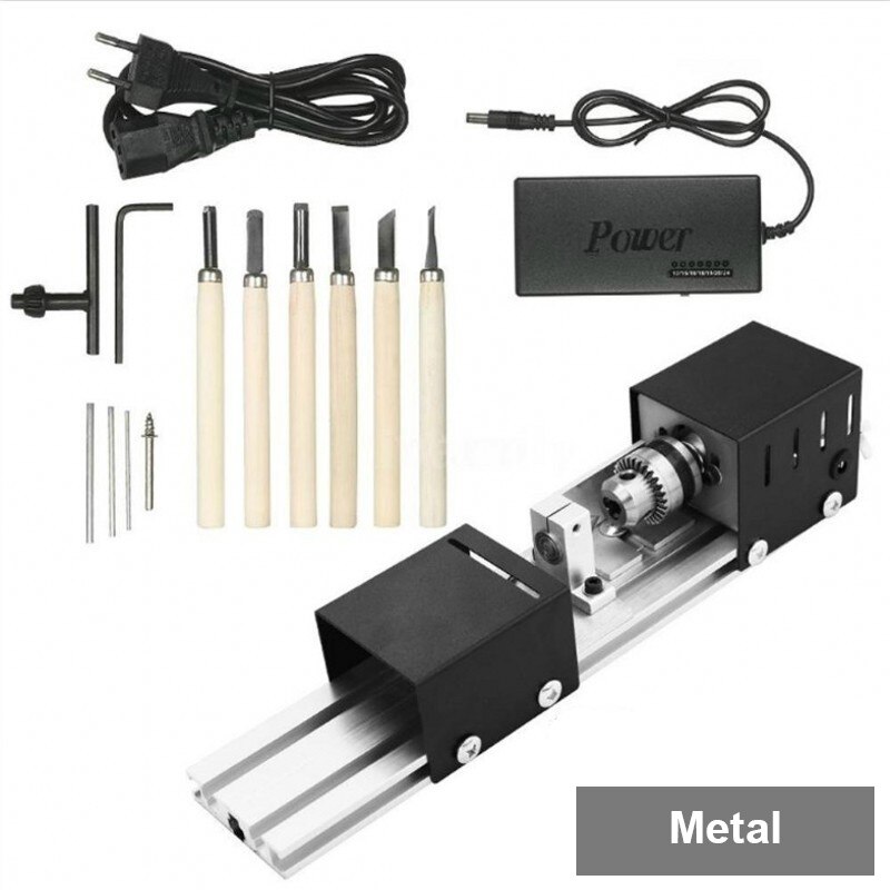 US/EU Mini Mechanical Lathe 100W Lathe Grinding Set Polishing Drill Tool Wood Lathe Machine Speed Adjustable DIY Woodworking: Metal