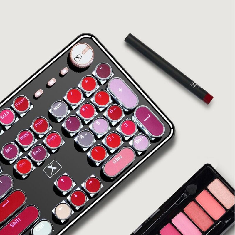 Retro Punk Mechanical Lipstick Metal Keyboard Mouse Set Round Key for Laptop Desktop Computer Keyboard Accessories