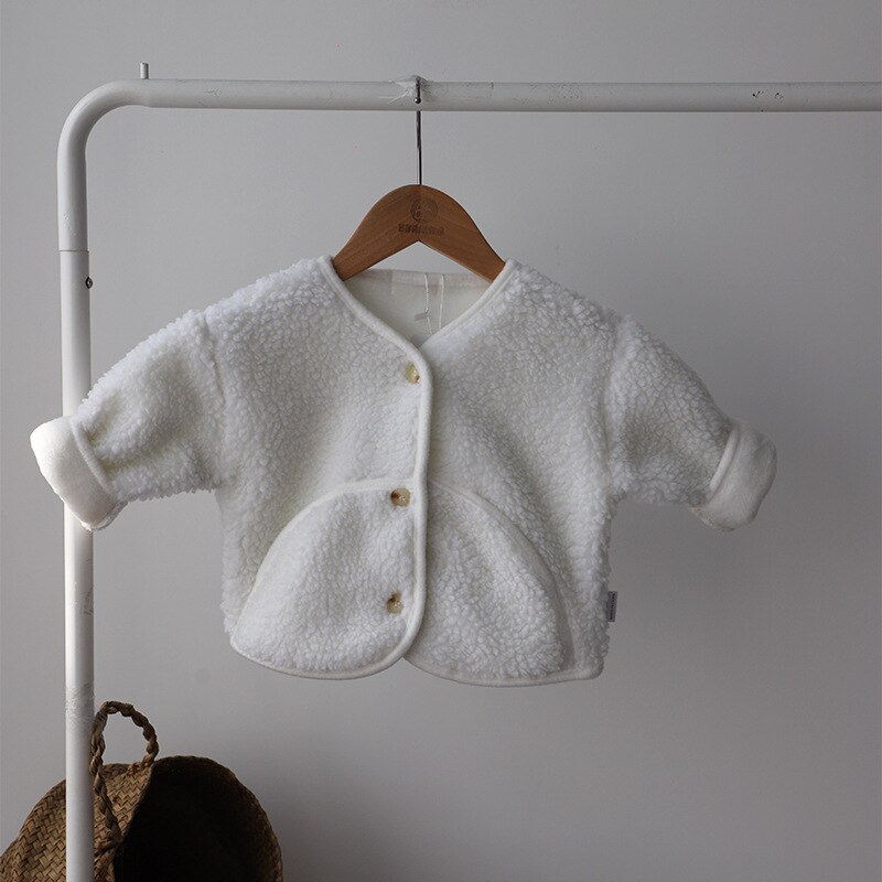 Vinter koreansk børn tøj baby piger drenge uldfrakke hætteklædte børn varm fløjl jakke baby outwear spædbarn børnetøj: Beige / 9m