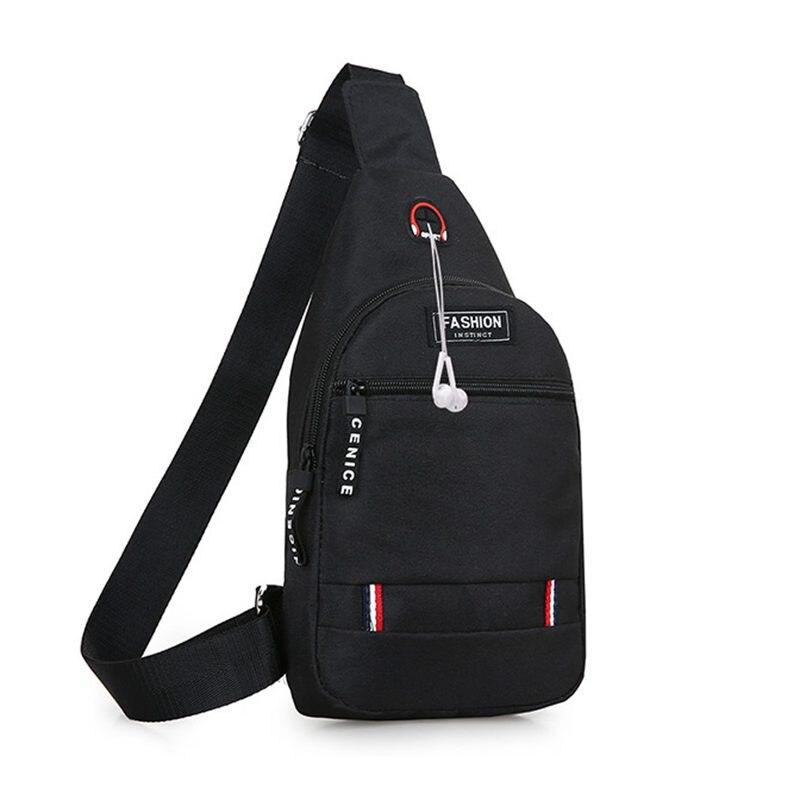 Man Messenger bag shoulder Oxford cloth Crossbody Casual messenger chest bags Headphone hole Multifunction Handbag: Black