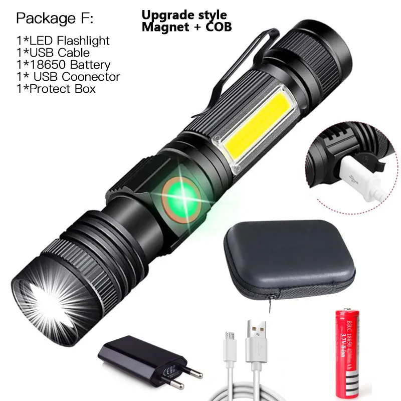 Linterna LED ultrabrillante recargable por USB, luz de bicicleta T6, batería 18650, para ciclismo al aire libre: Blanco