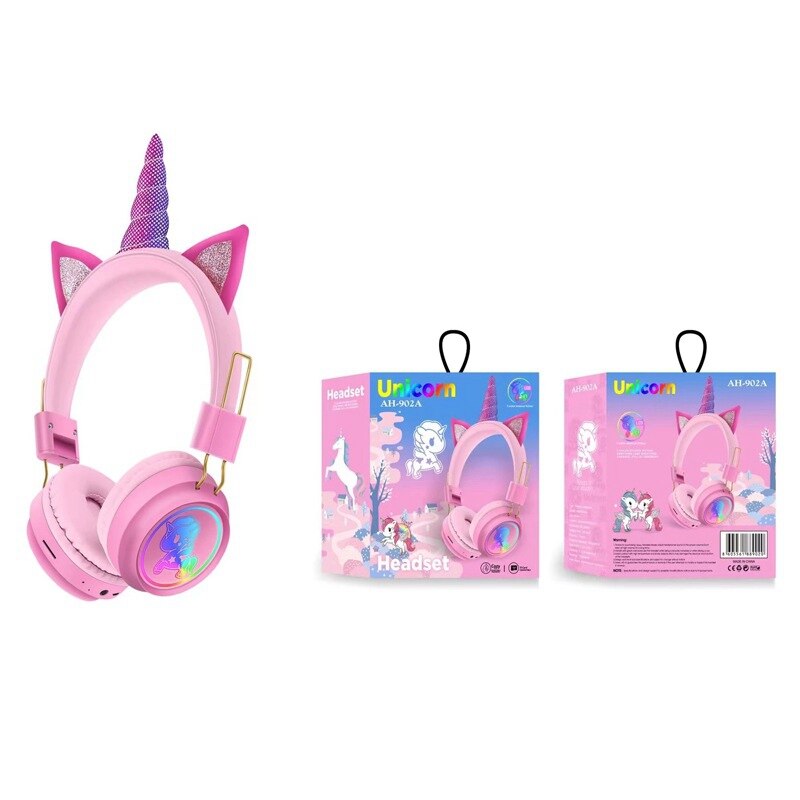 Auriculares inalámbricos con micrófono de unicornio para PC, cascos estéreo de música para teléfono móvil, de cumpleaños para chica, con caja, novedad de: Pink with Box