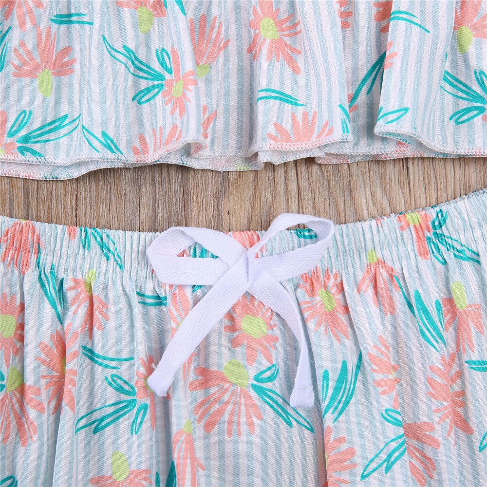 Baby Camisole + Shorts, Ruffle Decoration with Small Daisy Print Elastic Waist Summer Clothing 6M-4T