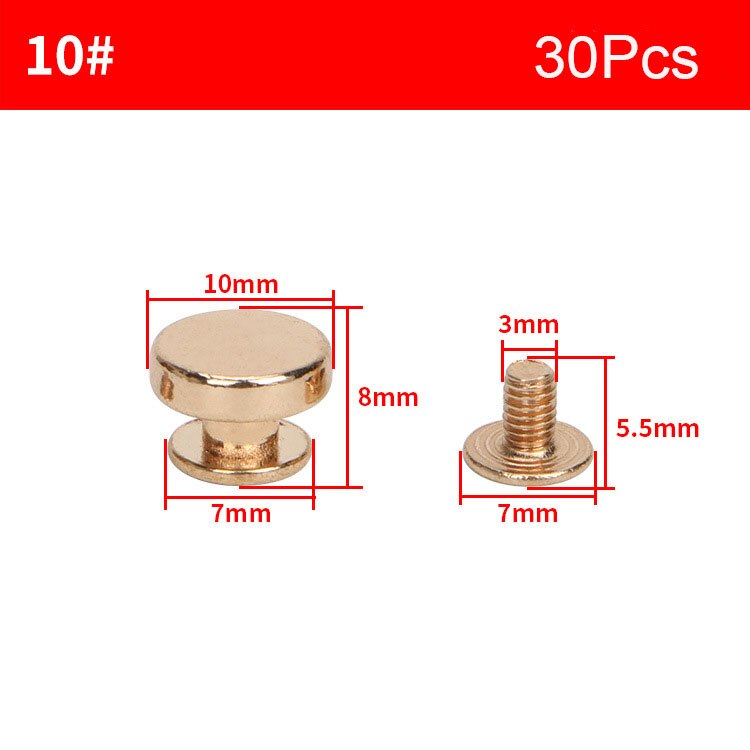 Screw Post Soild Brass Button Studs,Leather Craft Belt Screwback Screw Nail Rivets DIY Suitable for Arts and Clothers Making: 2