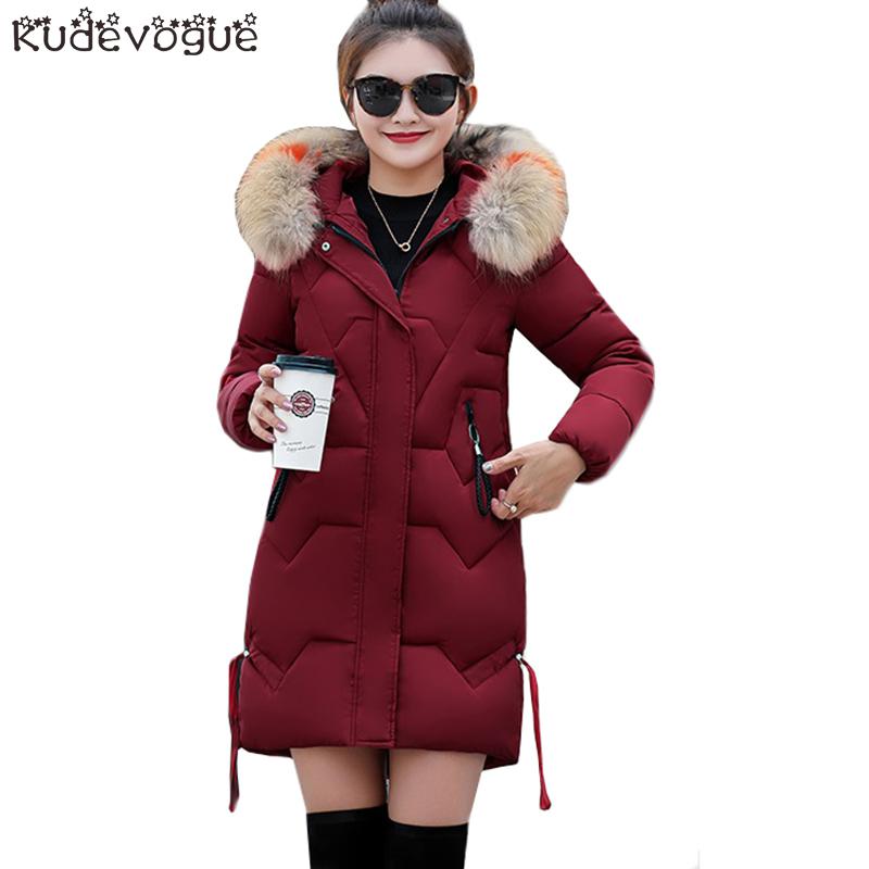 Winter Vrouwen Jas Dikke Warme Hooded Slim Down Katoenen Parka Bontkraag Gewatteerde Uitloper Jassen Lange Kleding Plus Size 3XL