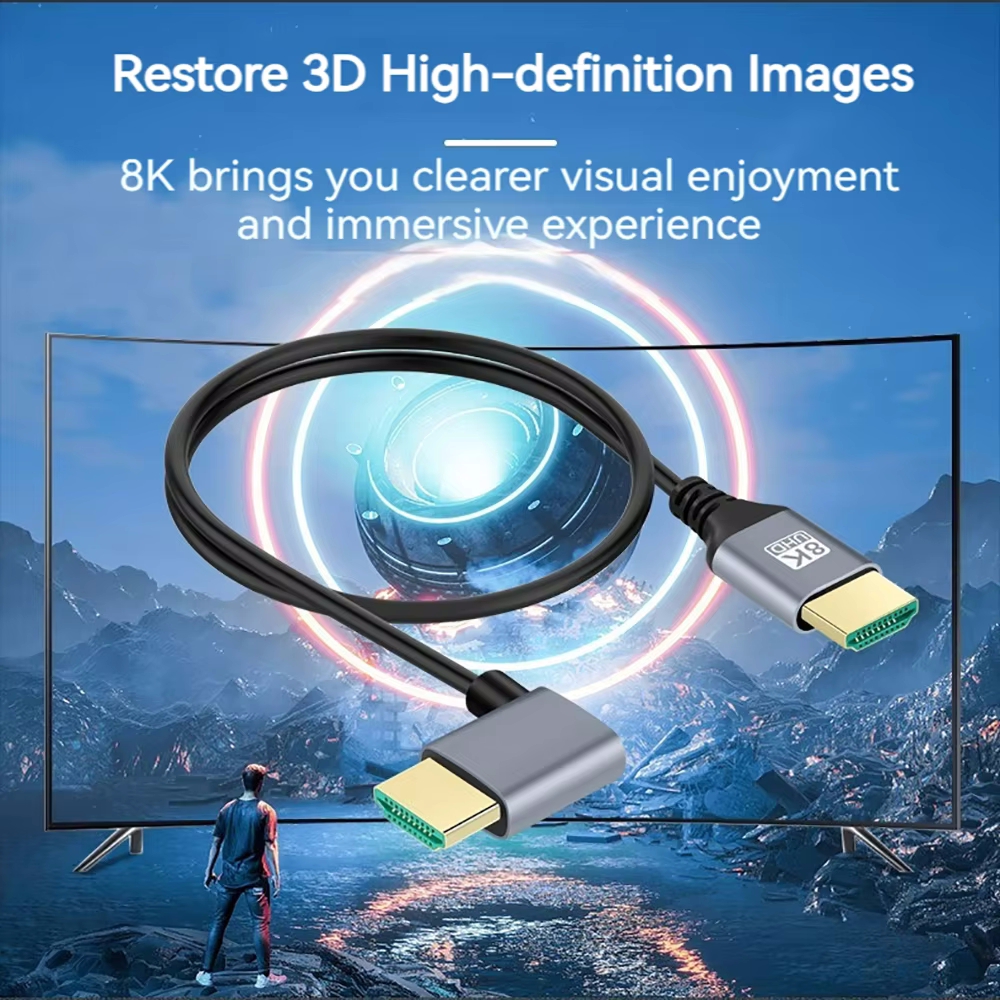 90 Degree HDMI 2.1 Cable Up/Down/Left/Right Angle 8K60Hz 4K120Hz EARC HDCP 3D HDR Ultra-thin Display Cord for Laptop PC Monitor