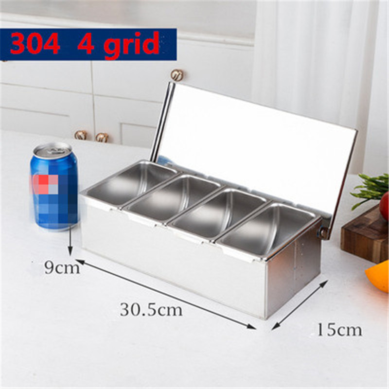 304 Stainless Steel Seasoning Box Hotel Restaurant chef Seasoning Box With Lid Storage Box Household Seasoning Tank: 4 grid