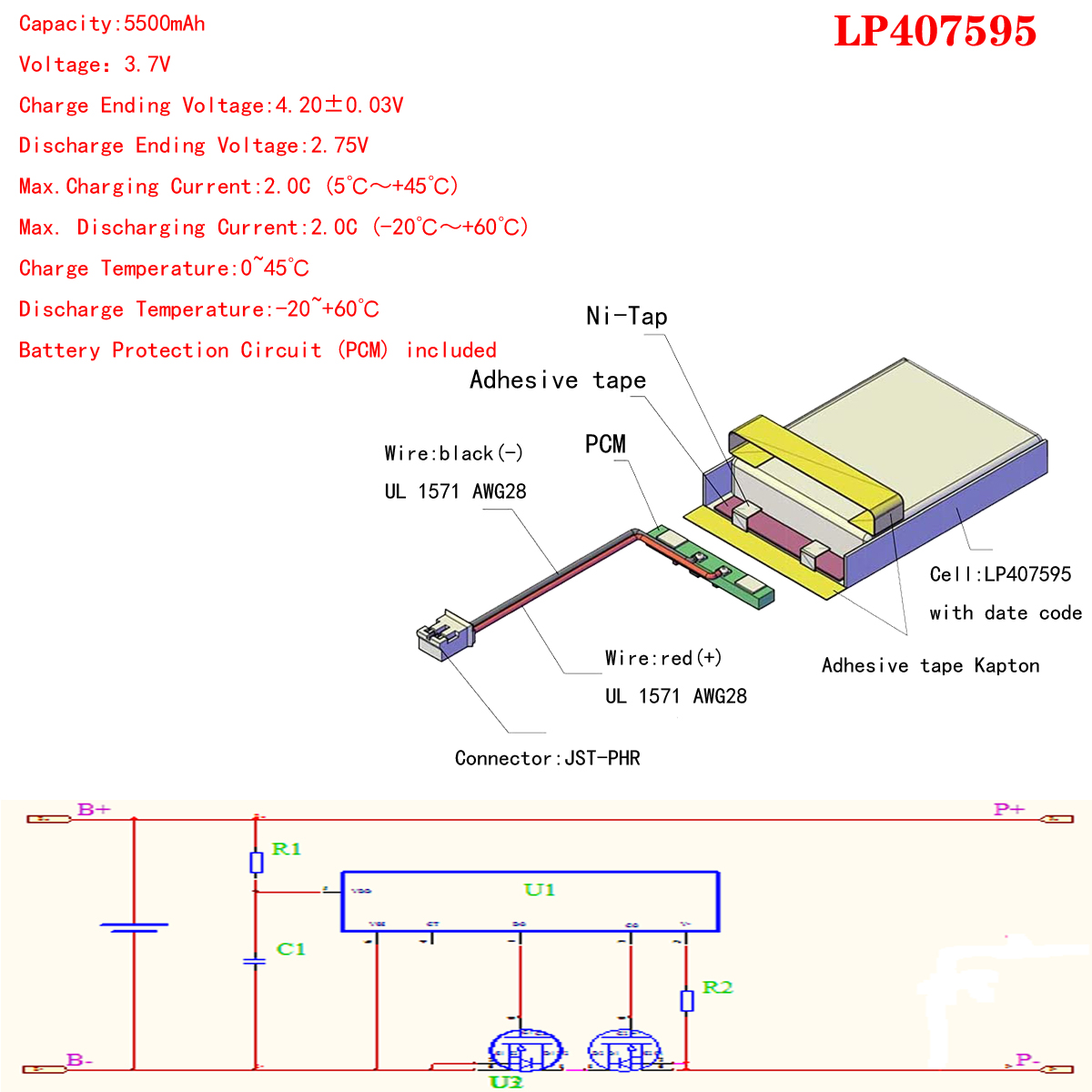407595 3,7 V 5500 mAh Li-Ionen-Tablet-PC-Akku für 7,8,9 Zoll Tablet-PC 3,7 V Polymer-Lithium-Ionen-Akku mit hoher