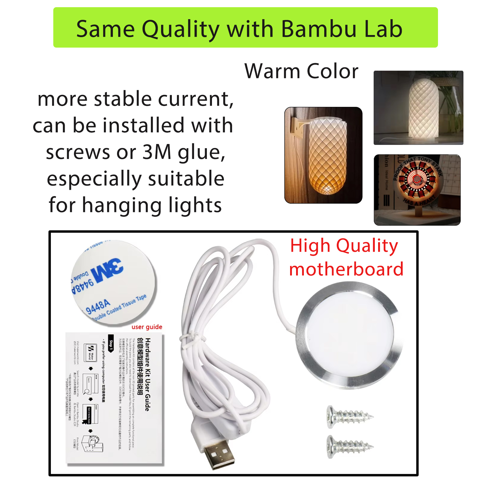 For Bambu Lab Led Lamp Kit Adjustable Light Kit Led Light Parts Hardware DIY Model white /cold/warm light Without Lamp shell 001