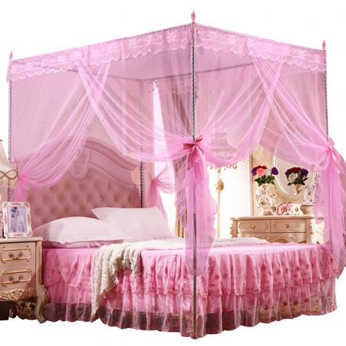 Rectangular 3 Sides Opening Mosquito Net Mesh Bed Canopy Insect Protection Tent: Pink / 180 200cm