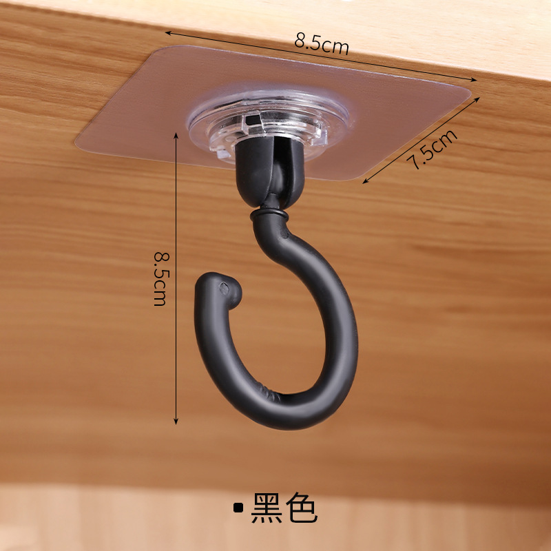 Gancho rotativo auto-adesivo, ganchos sem perfuração, porta de parede forte, sem marcas, 360 °: Preto