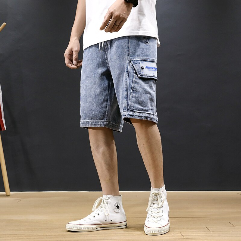Summer Newly Men Jeans Shorts Loose Fit Big Pockets Cargo Denim Shorts Homme Streetwear Hip Hop Short Jeans Men