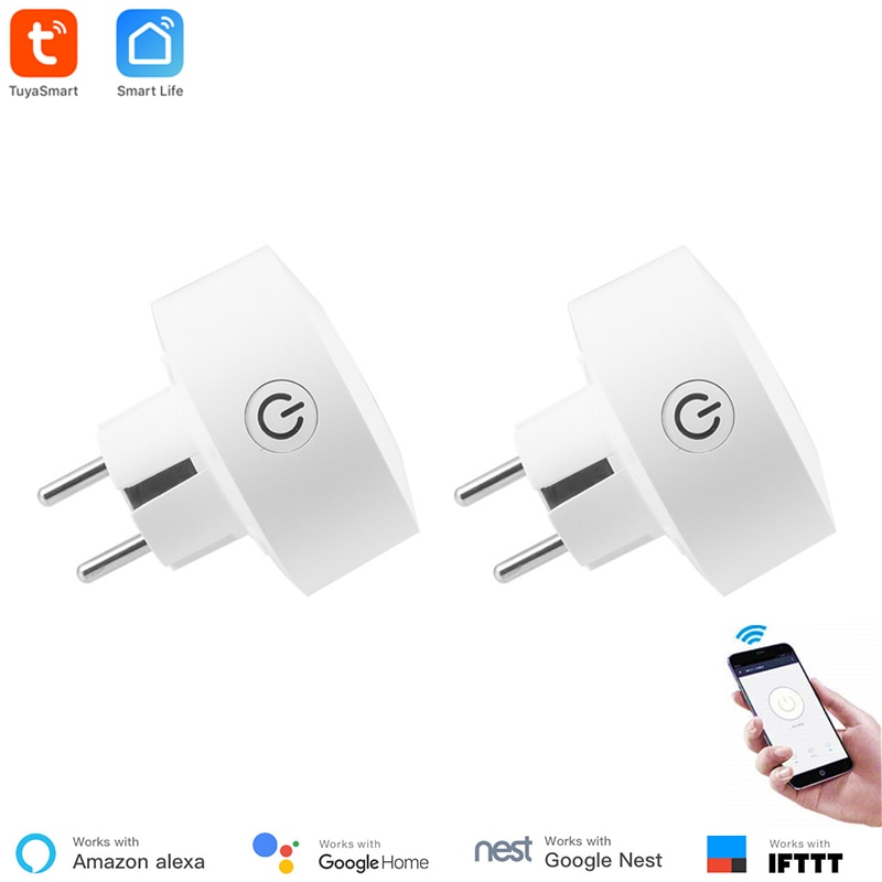 Tuya Smart Eu Power Monitoring Wifi Socket Draadloze Plug Smart Home Switch Compatibel Met Google Thuis, Alexa Voice Control