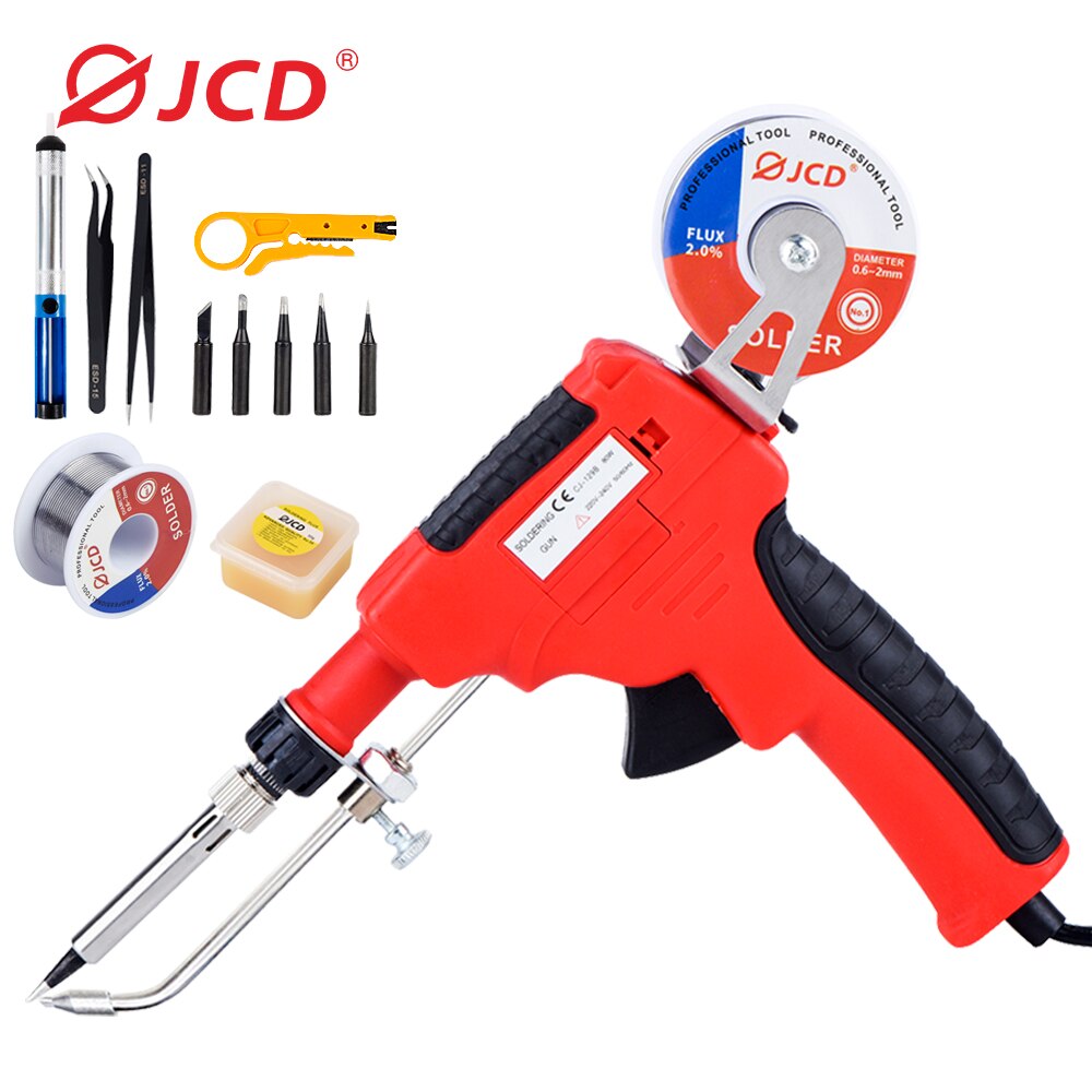JCD 80W Soldering Gun Kit With Soldering Tips Tweezers Desoldering Pump Soldering Wires Solder Nozzle Cleaning Mesh Repair Tools: JCD-129B-5
