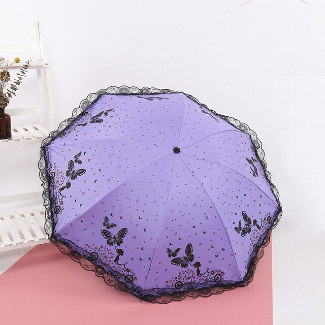 Portable lace Umbrella,Plum Flower Blossom Parasol 3 folding umbrella UV brand Sunny / Rain parasol lace sun umbrella: 05